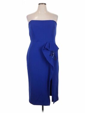 Aidan Mattox Royal Blue Strapless Midi Dress with Draped Bow and Applique